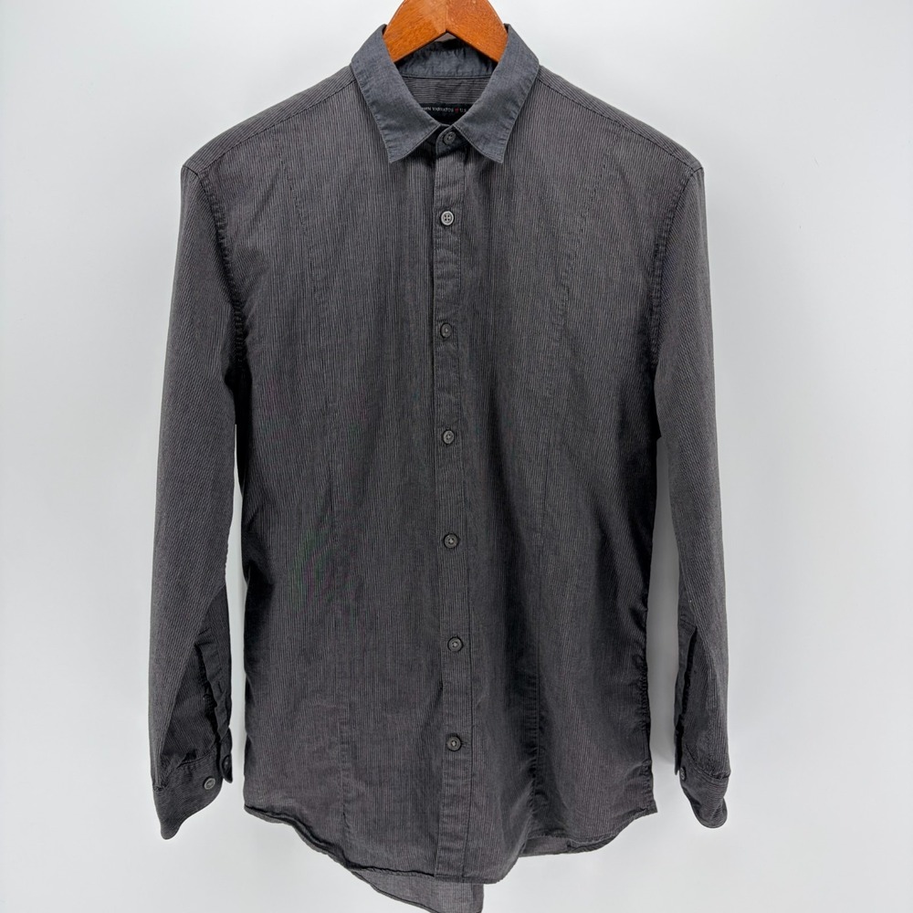 JOHN VARVATOS Star USA Luxe Long Sleeve Button Up Shirt XL Gray Black Stripe